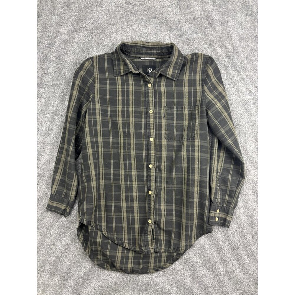 Tentree Shirt Womens M Green Plaid Organic Cotton Flannel Button Front Casual